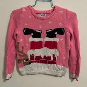 Girl’s S (7-8) Holiday Santa and Reindeer Sweater